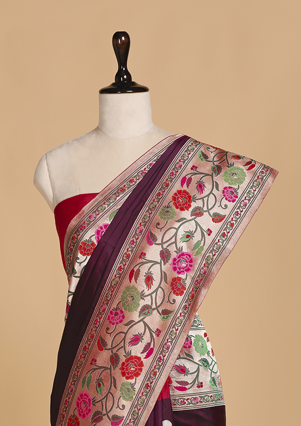 Wine Butti Saree in Silk