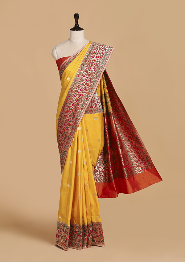 Yellow Butti Saree in Silk