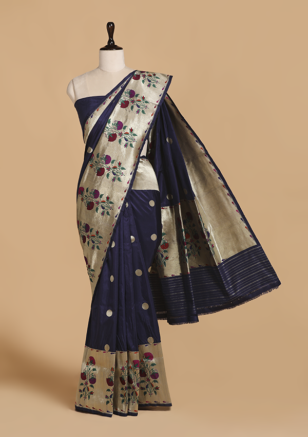 Navy Blue Butti Saree in Silk