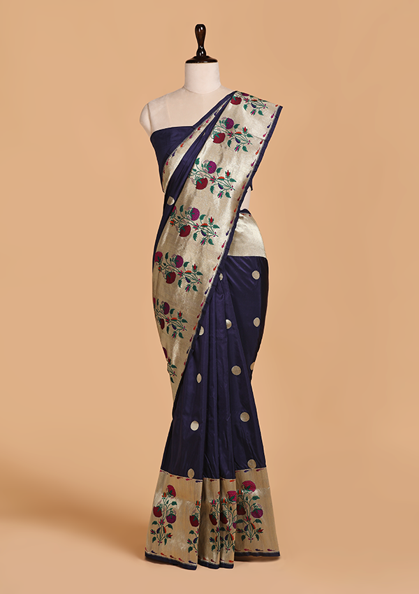 Navy Blue Butti Saree in Silk