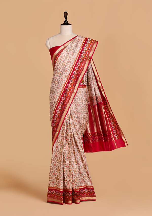Off White Patola Saree in Silk