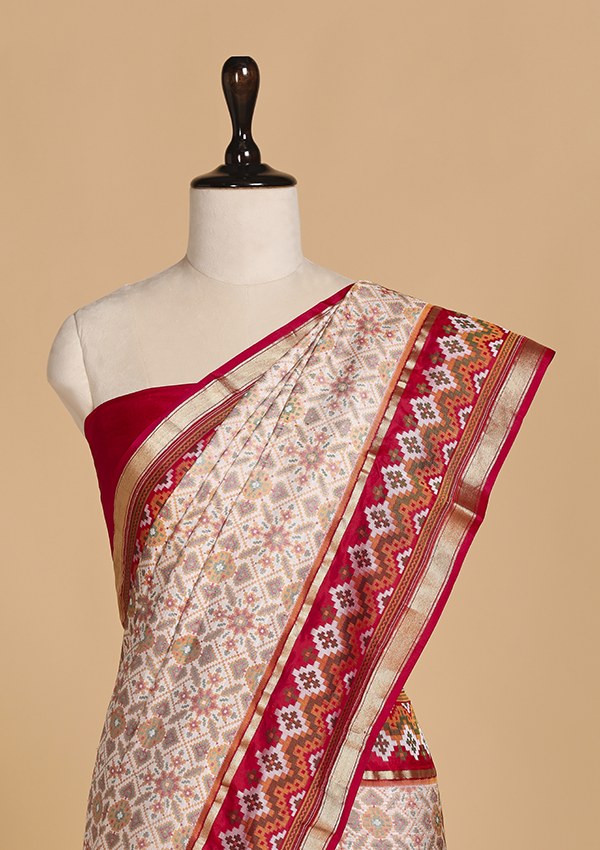 Off White Patola Saree in Silk