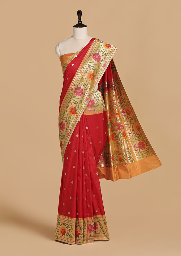 Red Butti Saree in Silk