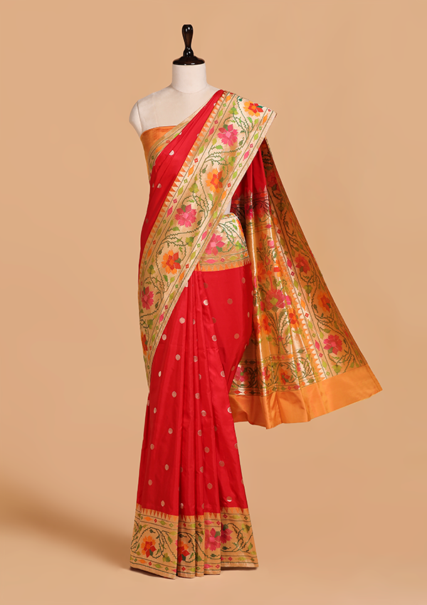 Red Butti Saree in Silk