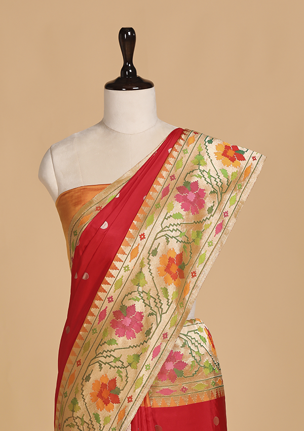 Red Butti Saree in Silk