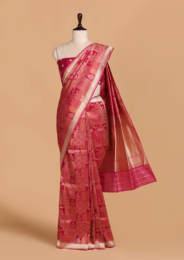 Rani Pink Jamdani Silk Saree