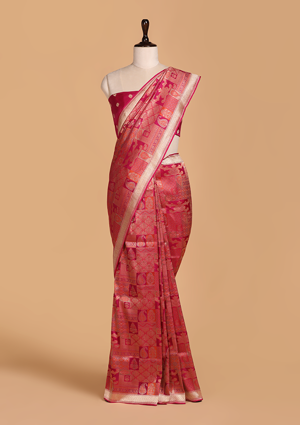 Rani Pink Jamdani Silk Saree