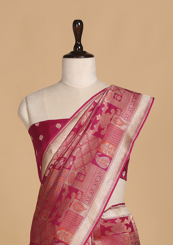 Rani Pink Jamdani Silk Saree