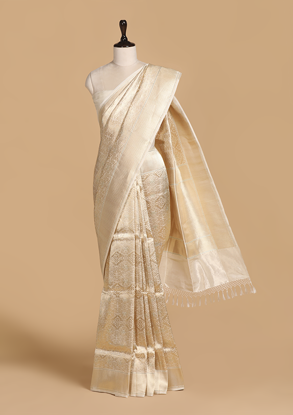 Off White Brocade Silk Saree