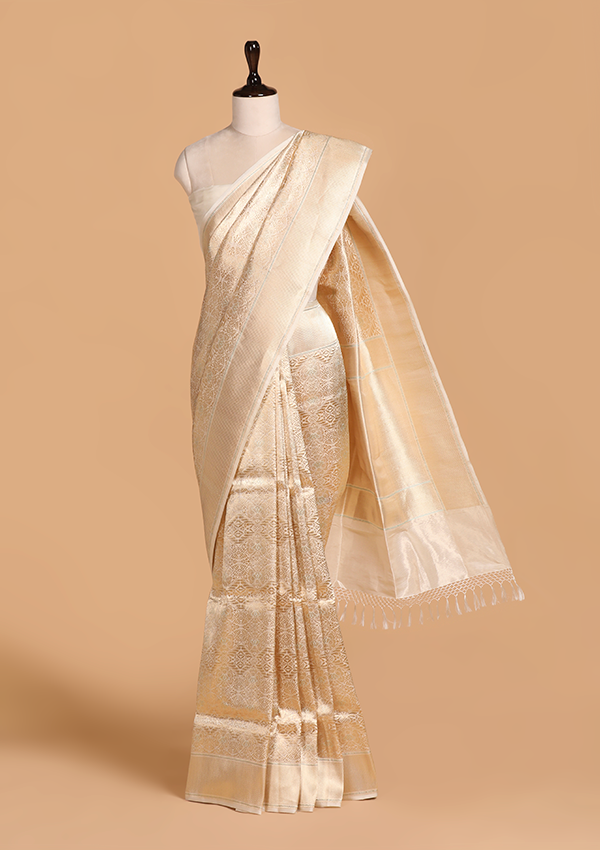 Off White Brocade Silk Saree