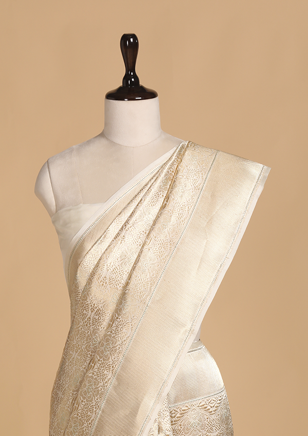 Off White Brocade Silk Saree