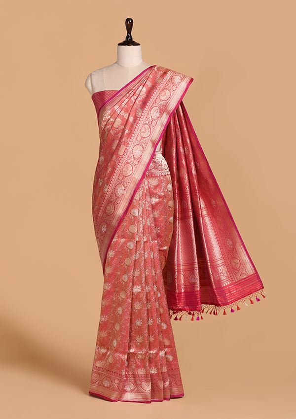 Magenta Pink Brocade Saree in Silk