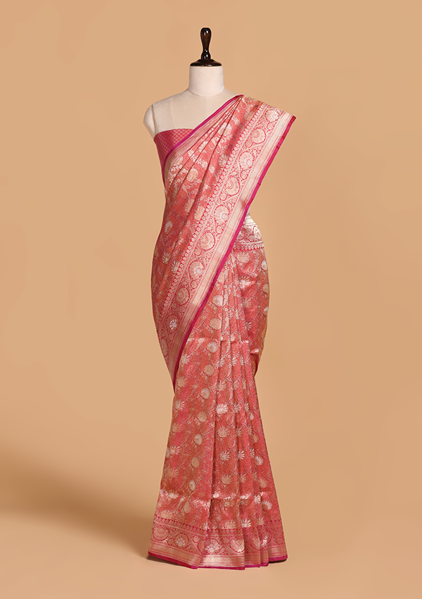 Magenta Pink Brocade Saree in Silk