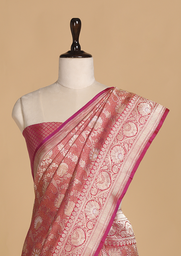 Magenta Pink Brocade Saree in Silk