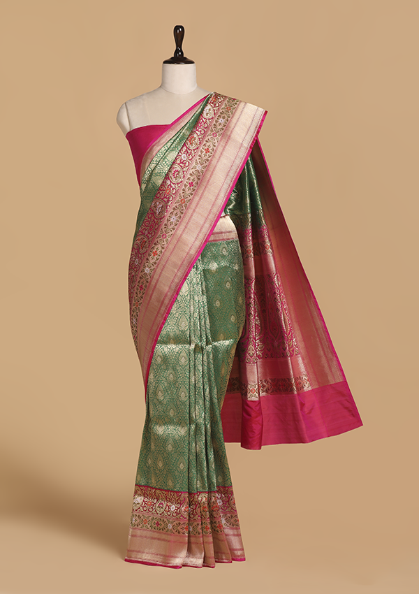Bottle Green Brocade Saree in Silk