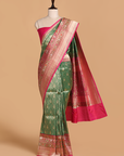 Bottle Green Brocade Saree in Silk