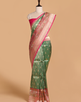 Bottle Green Brocade Saree in Silk