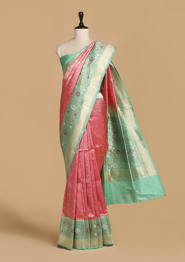 Peach Brocade Saree in Silk