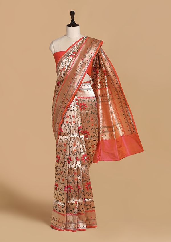 Rust Brocade Silk Saree