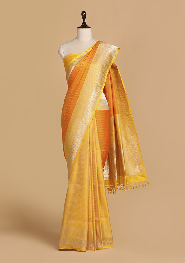 Yellow Patli Pallu Saree in Silk
