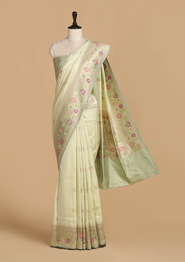 Pista Green Butta Saree in Silk