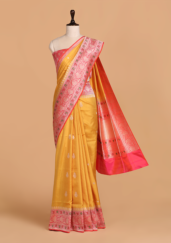 Yellow Butta Saree in Silk