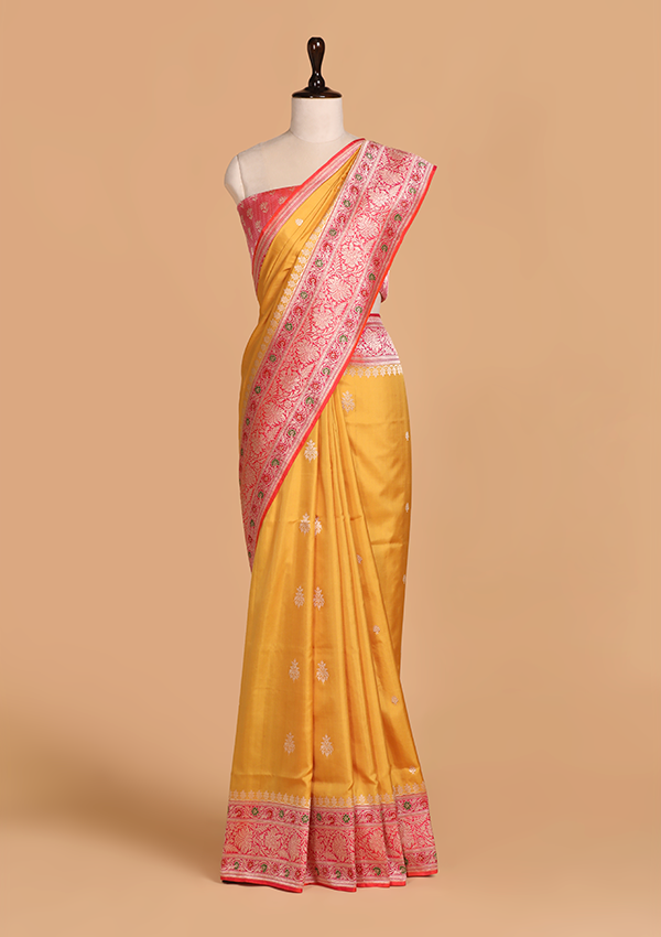 Yellow Butta Saree in Silk