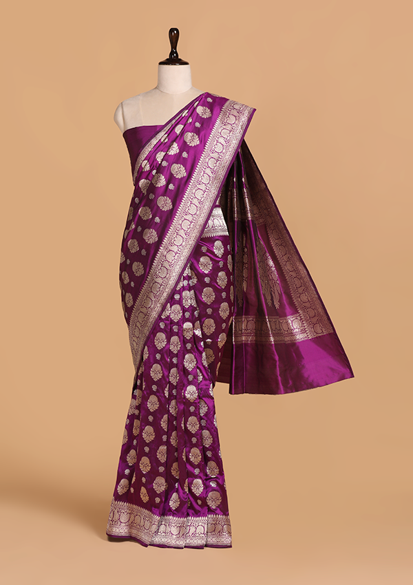 Purple Butta Saree in Silk