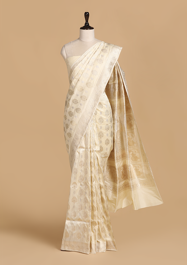 Off White Butta Saree in Silk