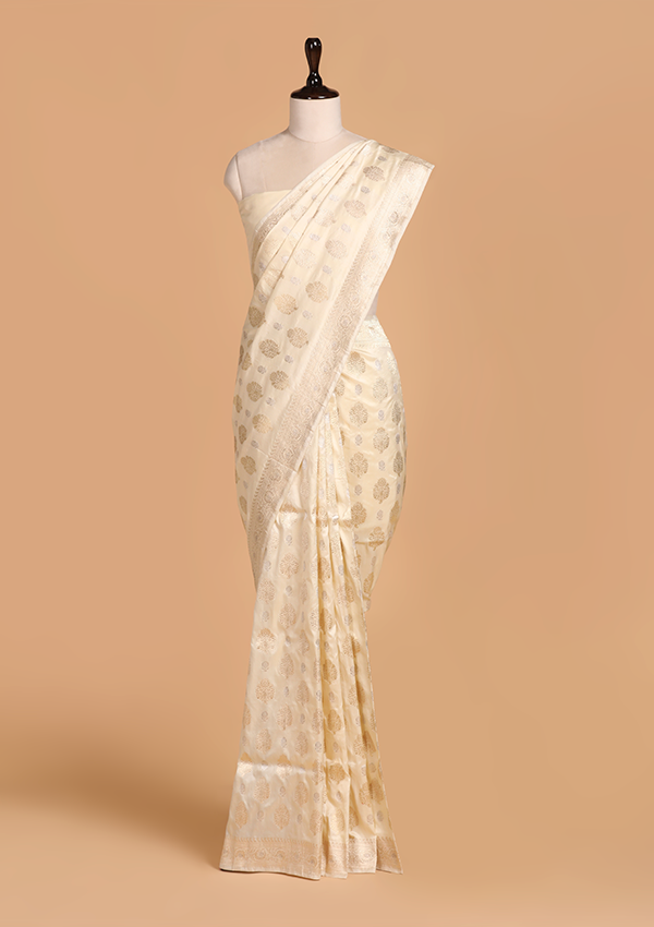 Off White Butta Saree in Silk