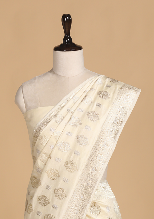 Off White Butta Saree in Silk