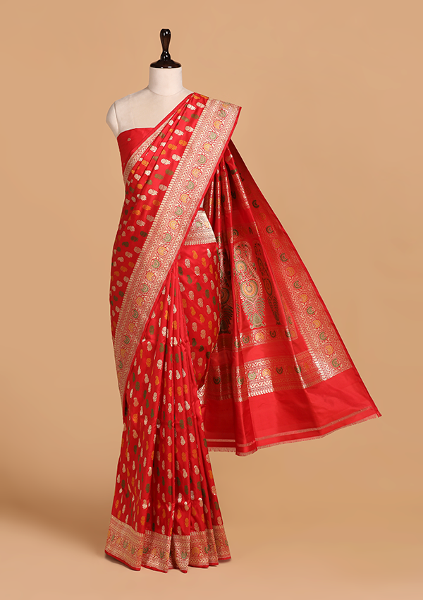 Red Butti Saree in Silk