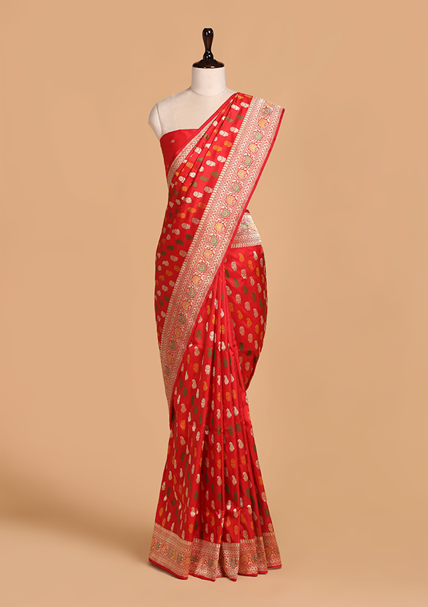 Red Butti Saree in Silk