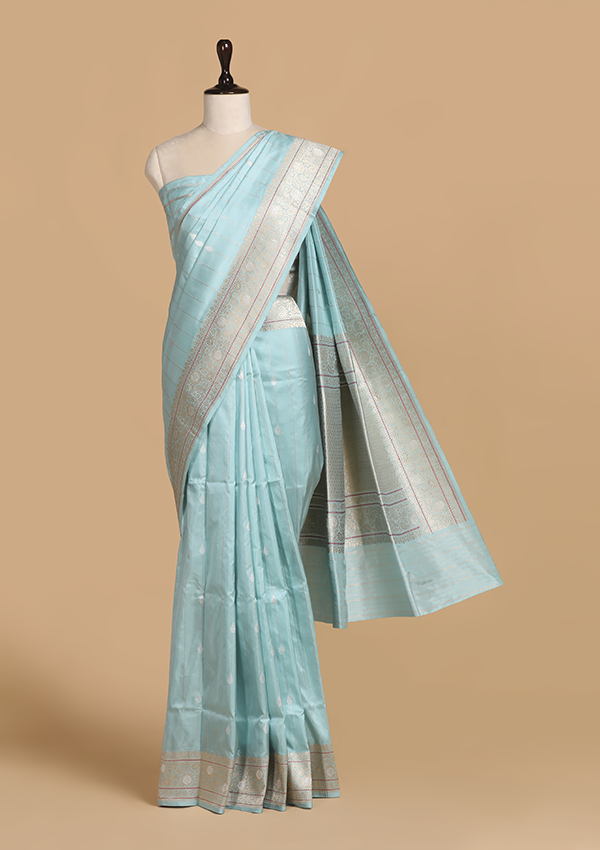 Firozi Blue Butti Saree in Silk