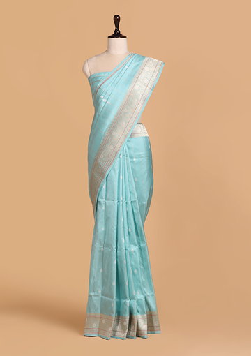 Firozi Blue Butti Saree in Silk