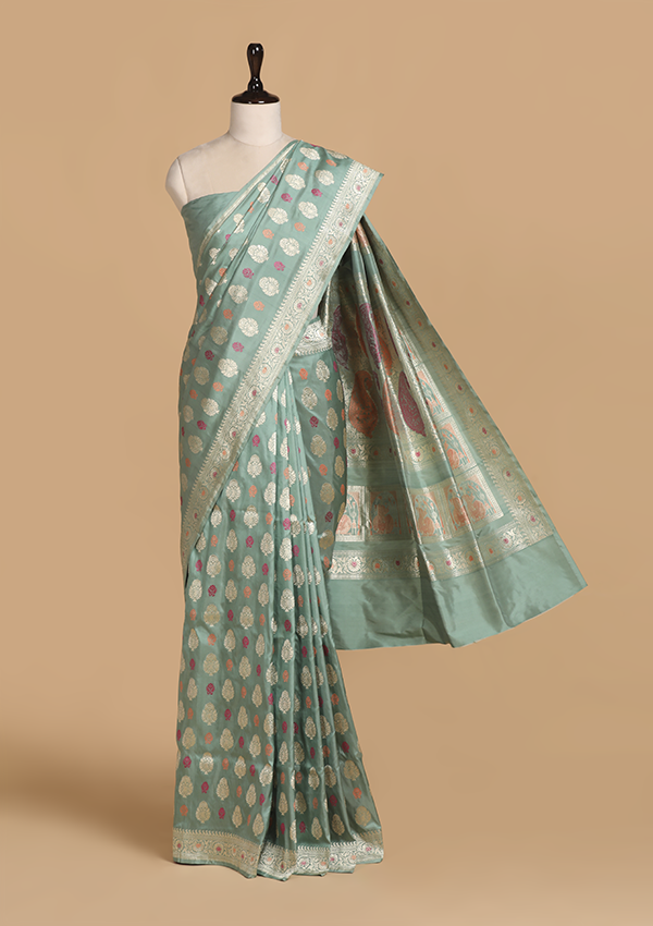 Pista Green Butti Saree in Silk