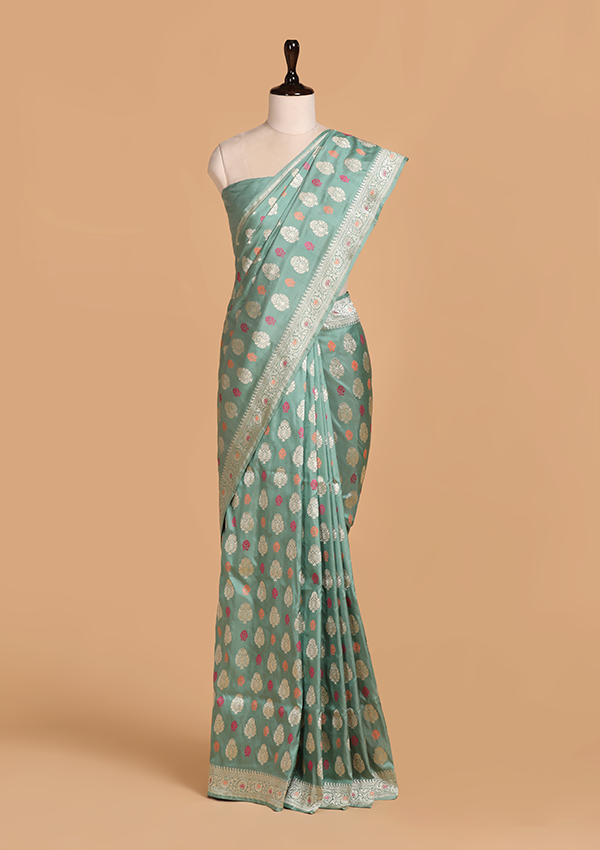 Pista Green Butti Saree in Silk