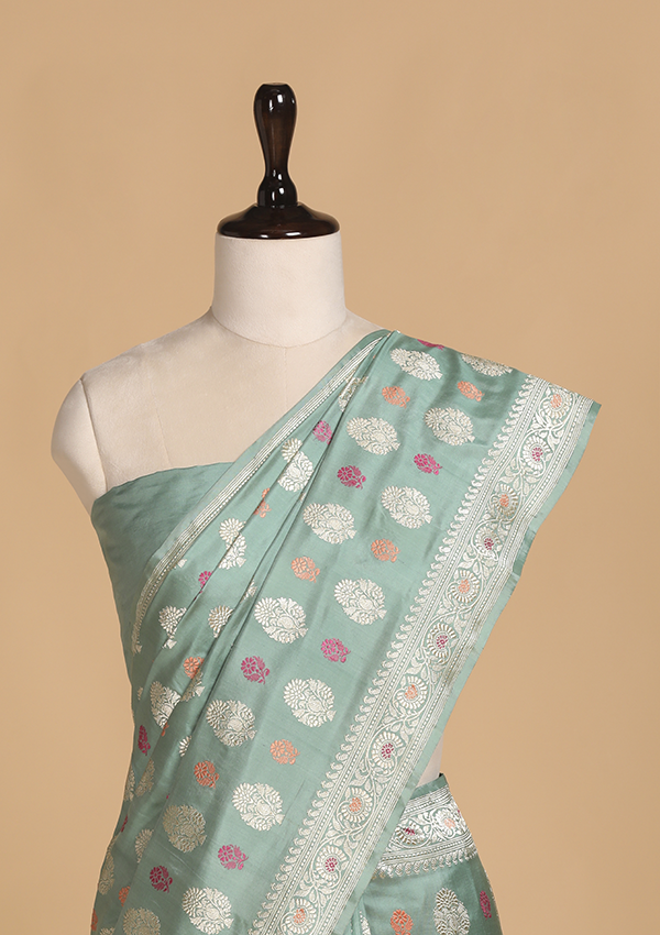 Pista Green Butti Saree in Silk