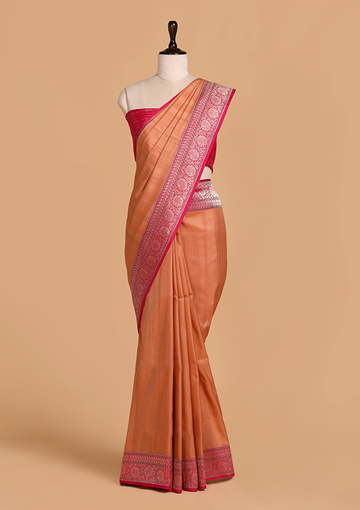 Rust Plain Saree in Silk