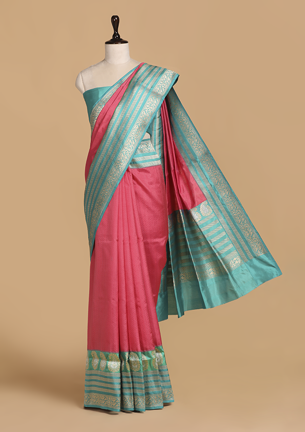 Strawberry Plain Saree in Silk