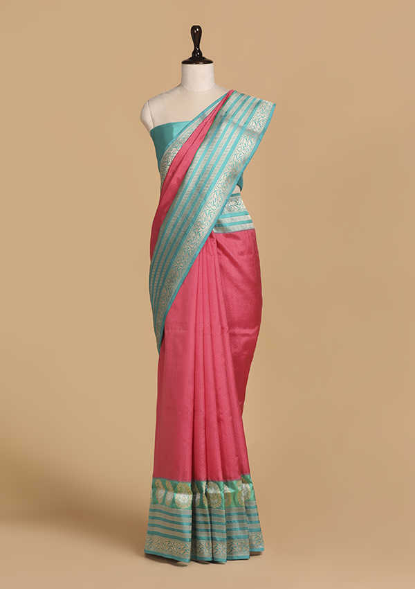 Strawberry Plain Saree in Silk