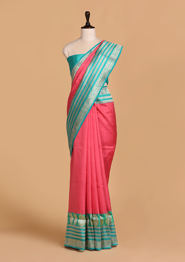 Strawberry Plain Saree in Silk