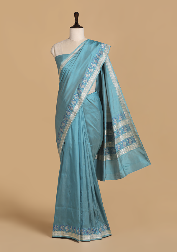 Firozi Plain Silk Saree