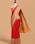 Red Plain Saree in Silk