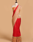 Red Plain Saree in Silk