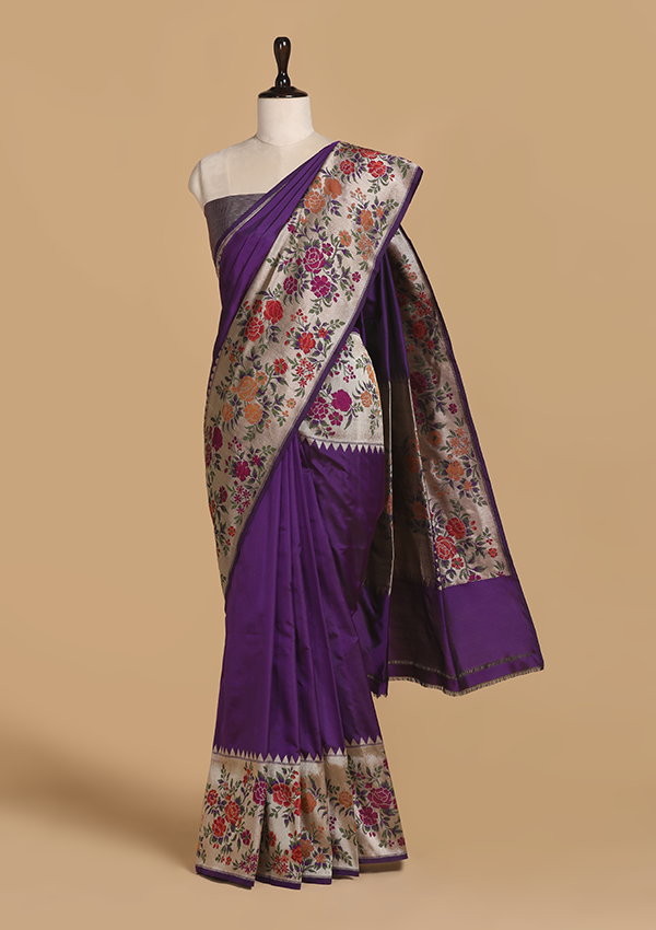 Purple Plain Saree in Silk