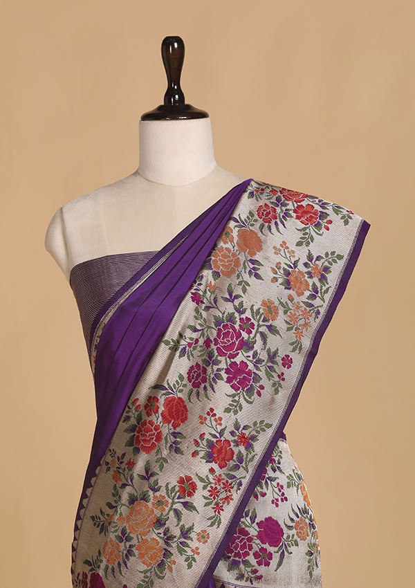 Purple Plain Saree in Silk