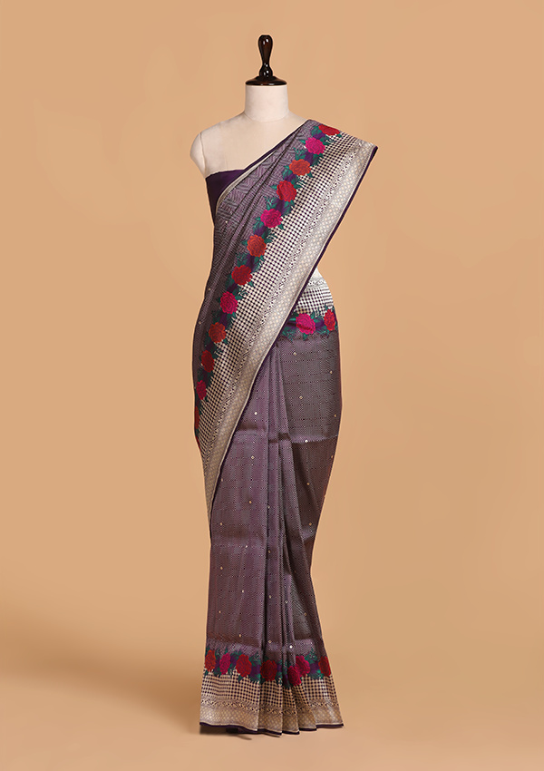 Wine Brocade Saree in Silk