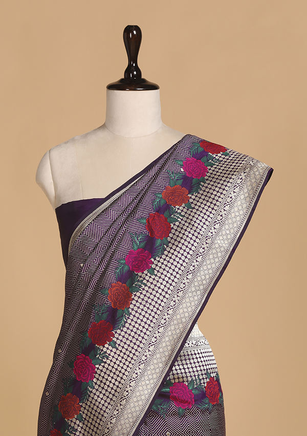Wine Brocade Saree in Silk
