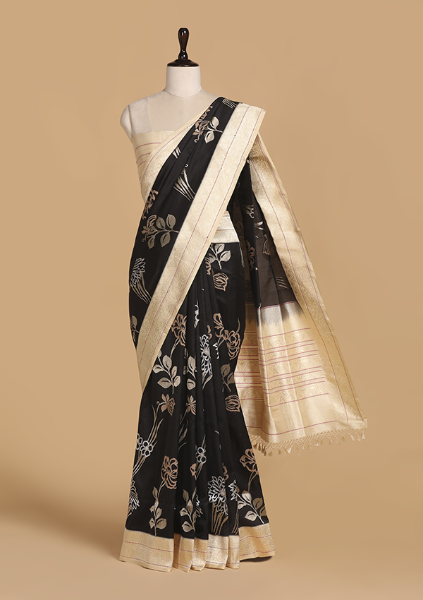 Black Butta Saree in Silk